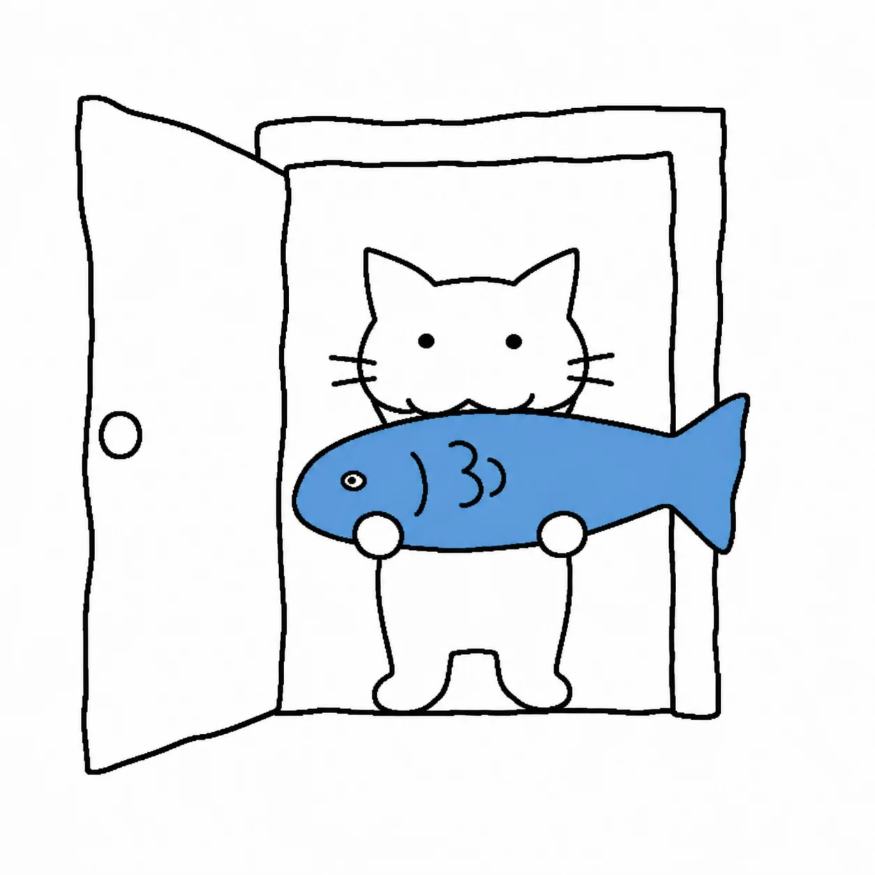 answering the door with the fish